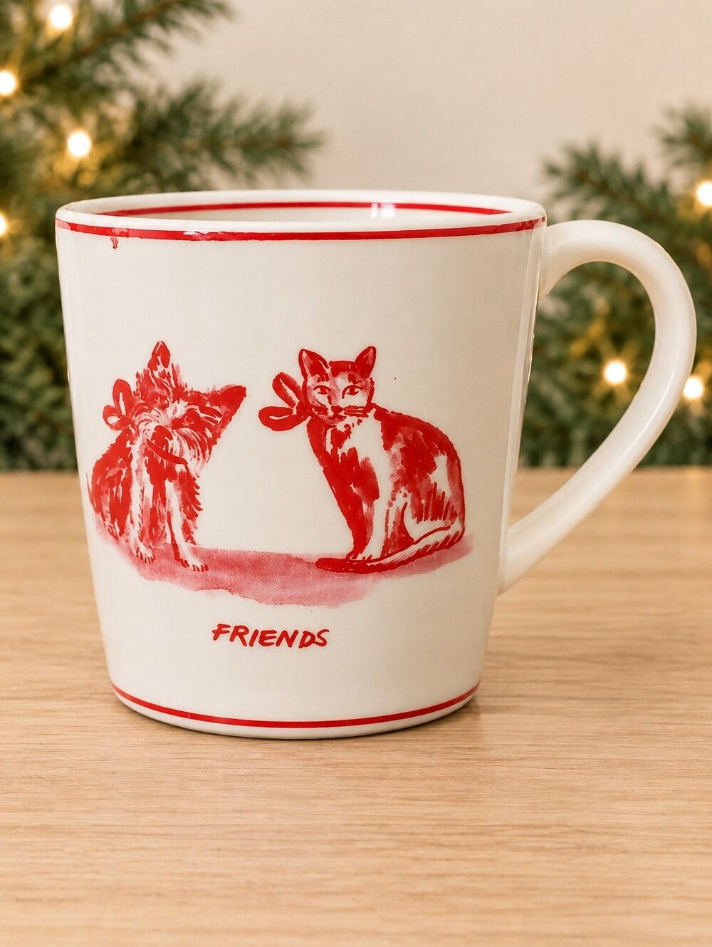 Molly Hatch Friends Cat Dog Christmas Coffee Mug Anthropologie Cup NEW